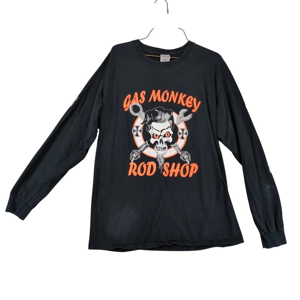 Gas Monkey Garage Rod Shop Long Sleeve Black T-Shirt Men's L Fast N Loud Cars‎